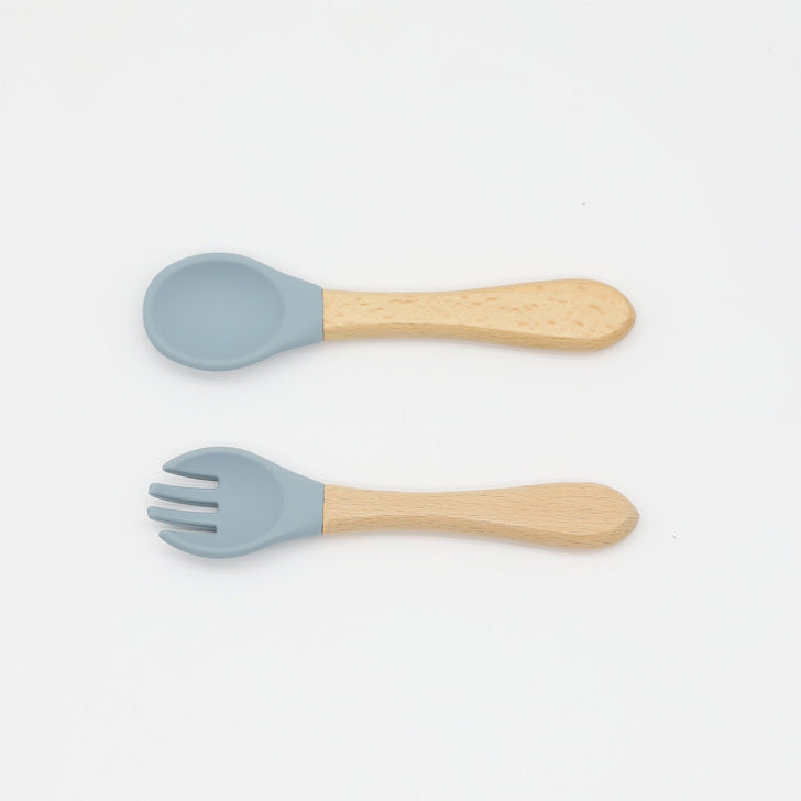 Baby Silicone Cutlery with Wooden Handles