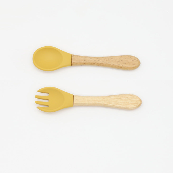 Baby Silicone Cutlery with Wooden Handles