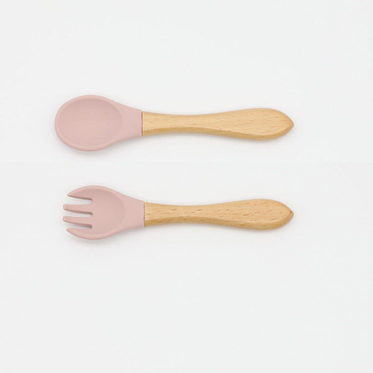 Baby Silicone Cutlery with Wooden Handles